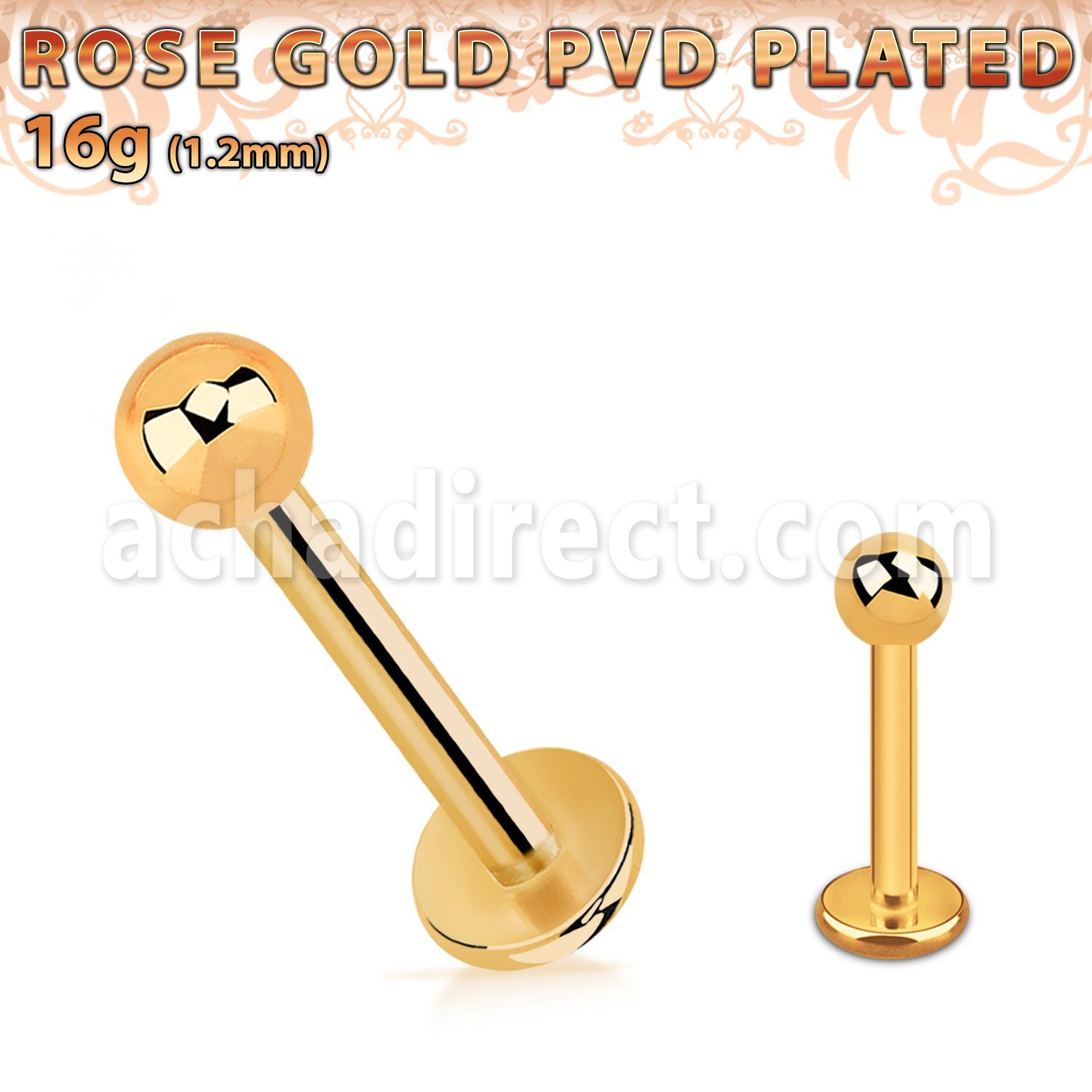 lbttb3 labret acero quirurgico pvd oro rosa bola 3mm mayorista