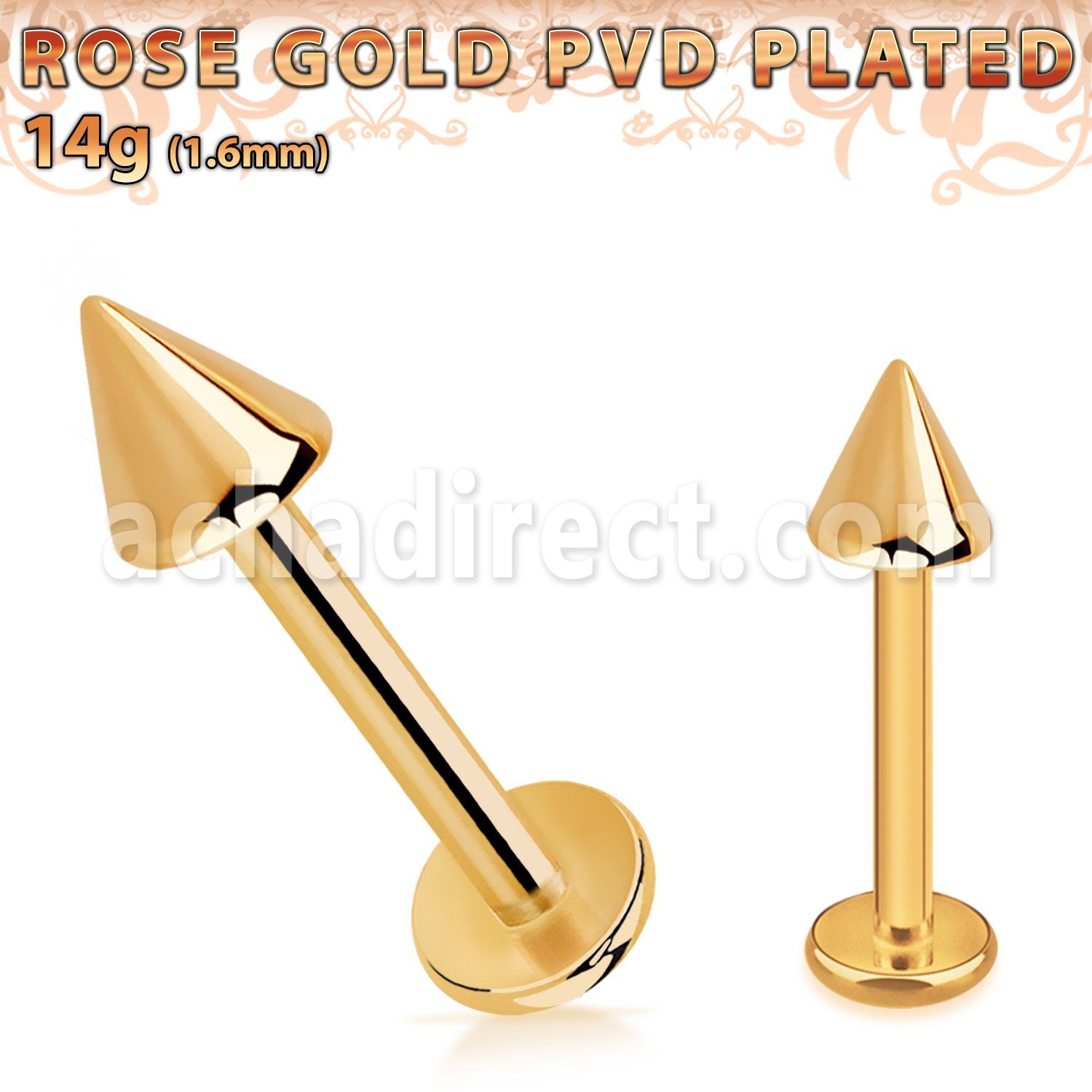 lbttcn4 labret acero 316l pvd oro rosa cono 4mm distribuidor