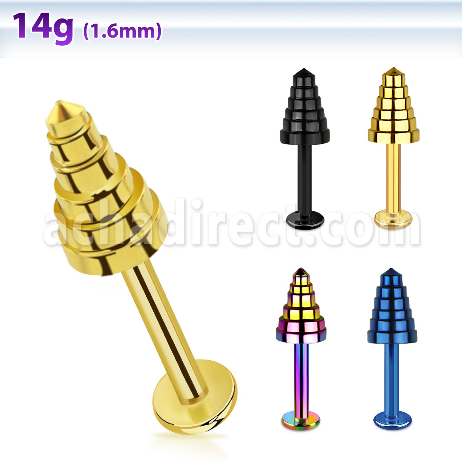 lbtxn4 labret acero quirurgico anodizado cono hendiduras 4mm 8mm distribuidor mayorista