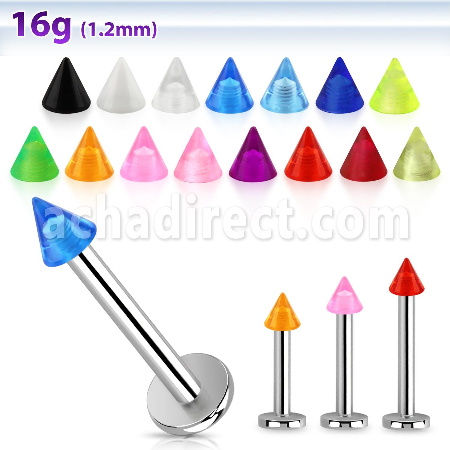 lbuvcn3 labret acero quirurgico cono acrilico uv 3mm mayorista