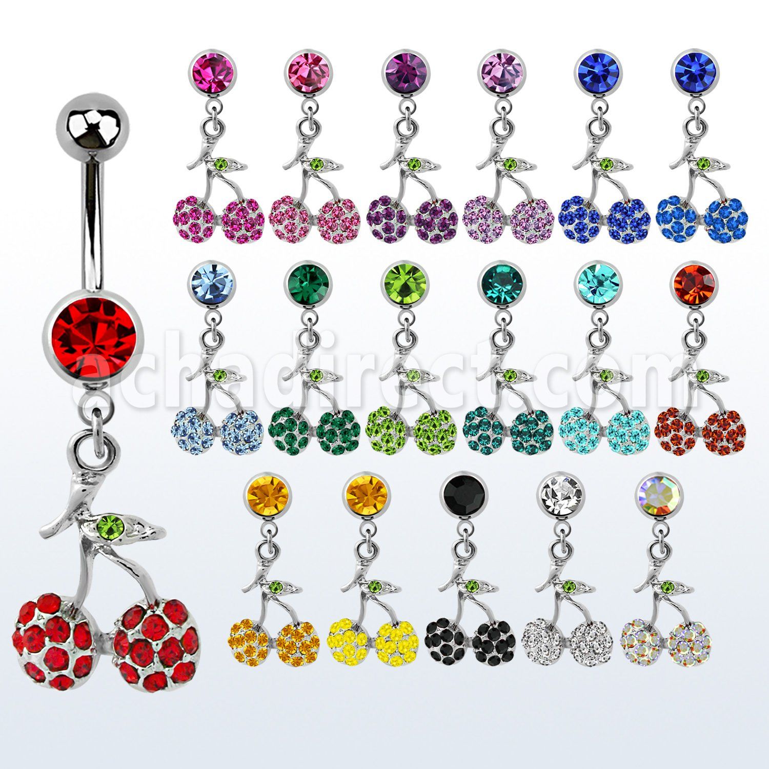 mcd354 piercing ombligo acero quirurgico bola joya bisel 8mm cerezas cristal s 10mm distribuidor mayorista