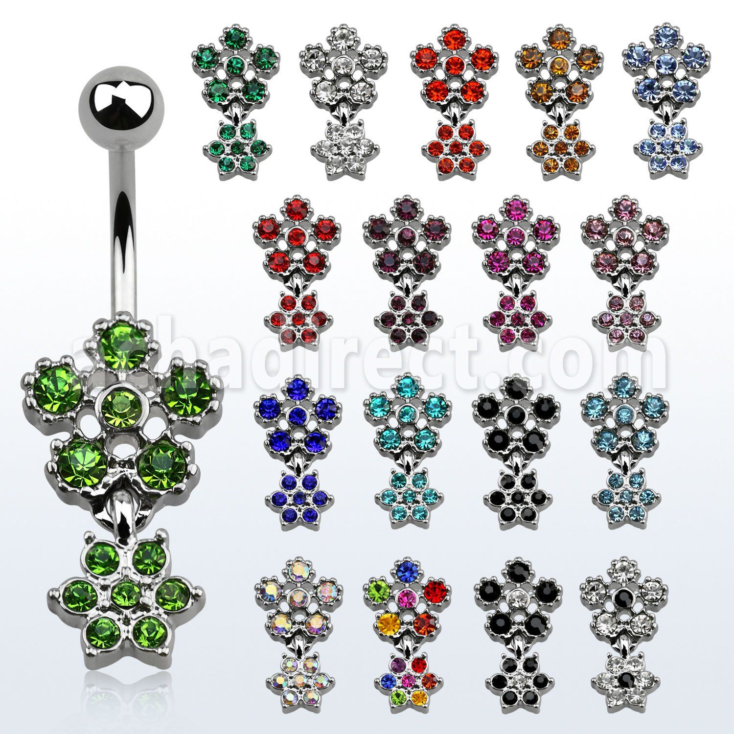 mcd377 piercing ombligo acero quirurgico flor cristal segunda flor mayorista