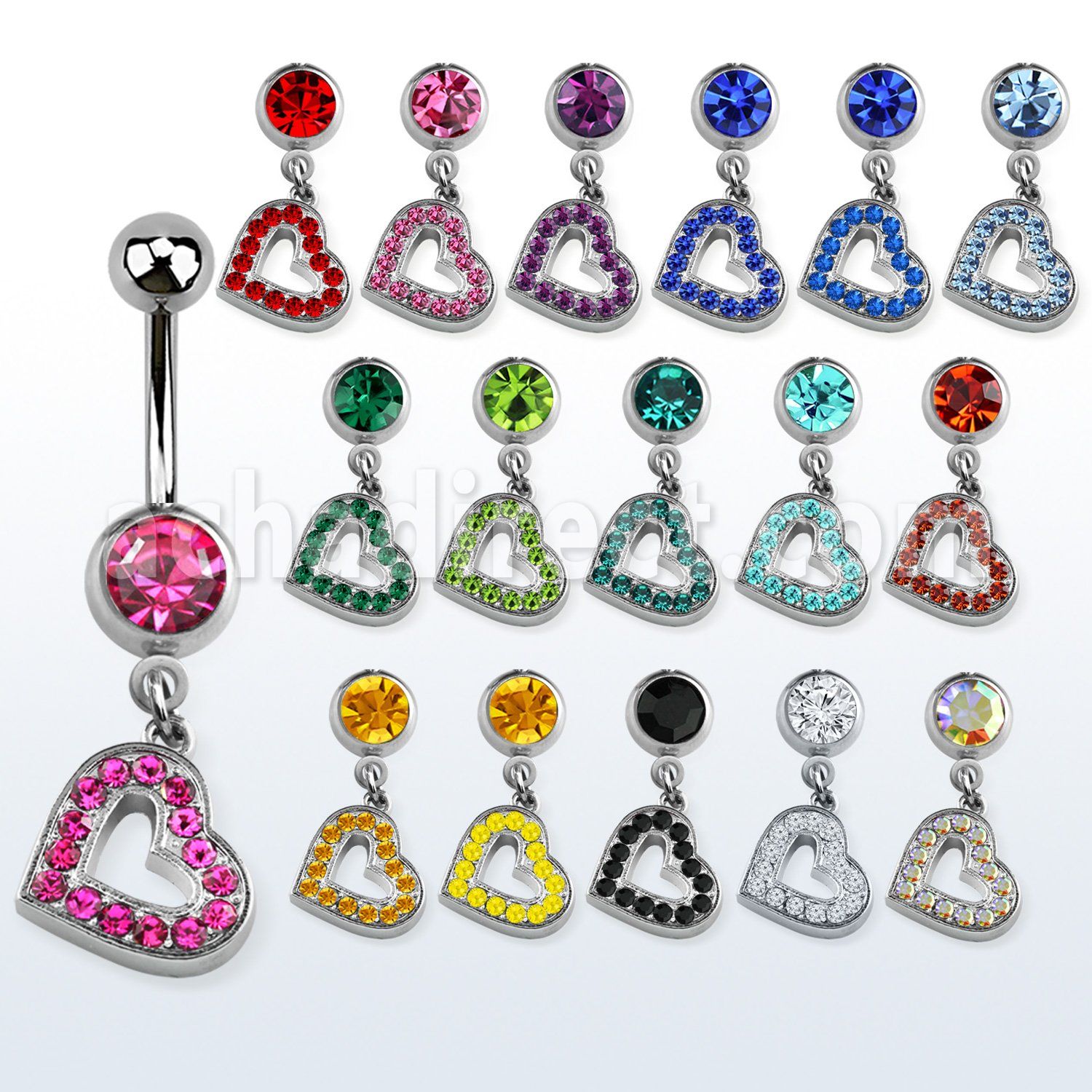 mcd402 piercing ombligo acero quirurgico bola joya bisel 8mm corazon cristal colgado 10mm venta