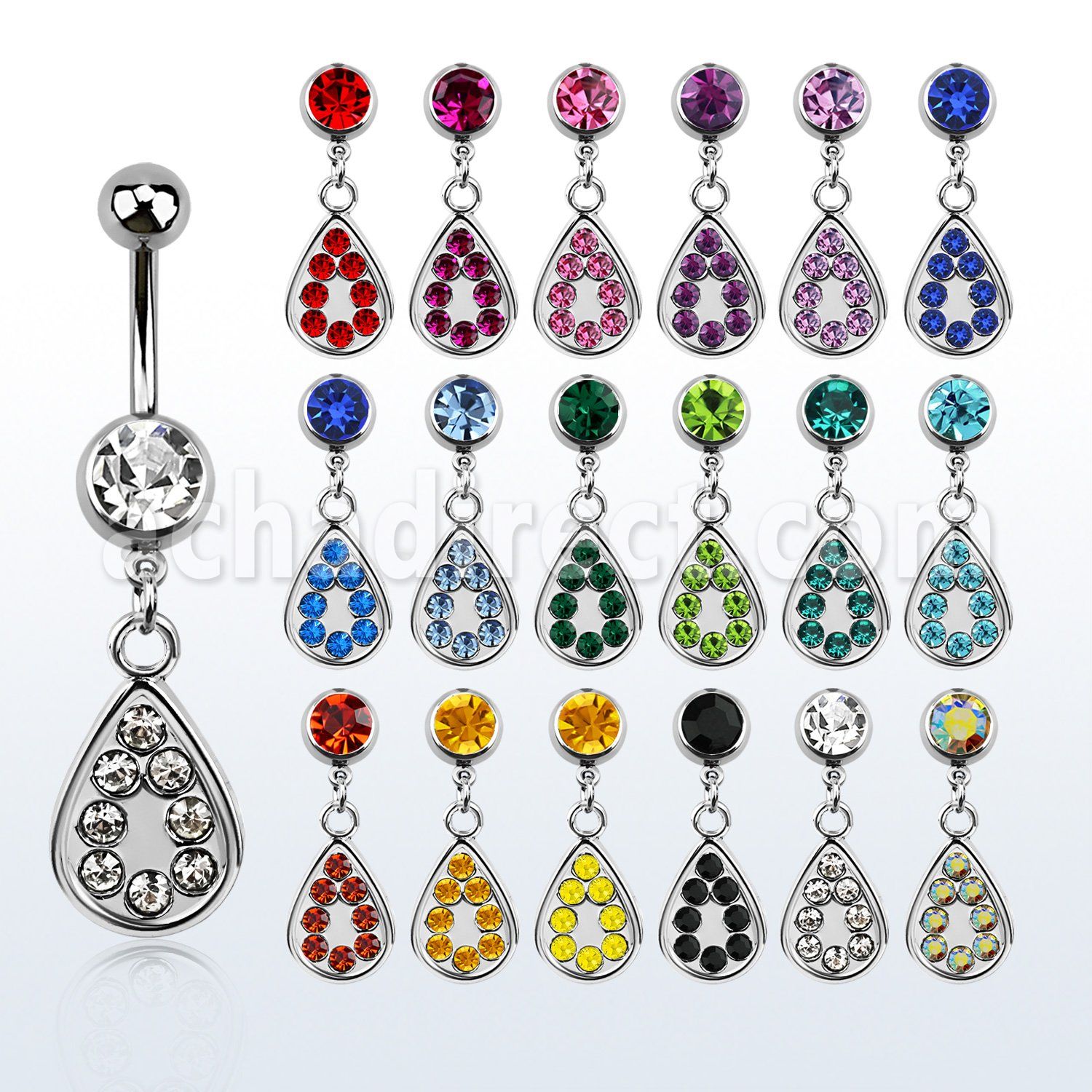 mcd403 piercing ombligo acero quirurgico bola joya bisel 8mm lagrima gota cristal 10mm distribuidor mayorista