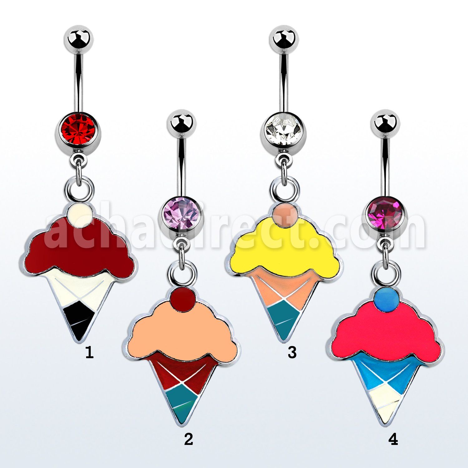 mcd412 piercing ombligo acero quirurgico bola joya bisel 8mm cono helado pintado colgado 10mm al por mayor