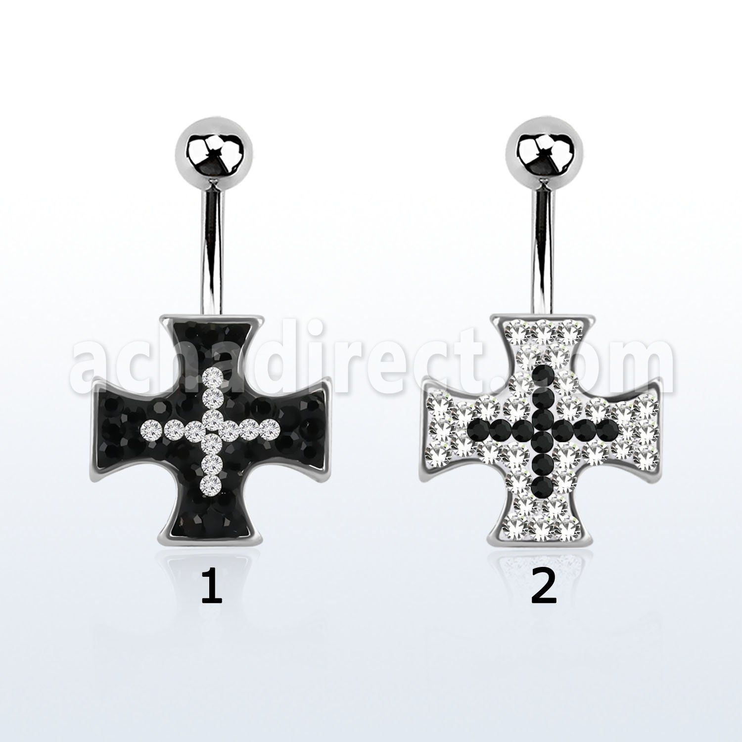 mcd419b piercing ombligo acero quirurgico cruz hierro cristal blancos claros ferido mayorista