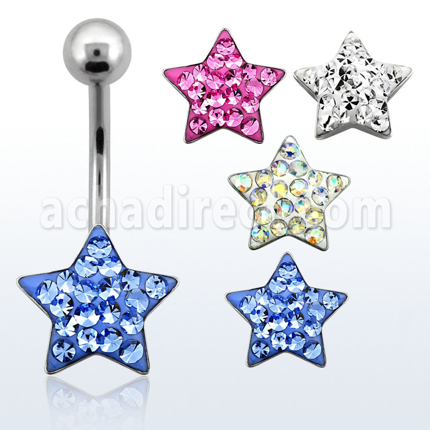 mcd427 piercing ombligo acero quirurgico estrella cristal ferido extremo 10mm mayorista