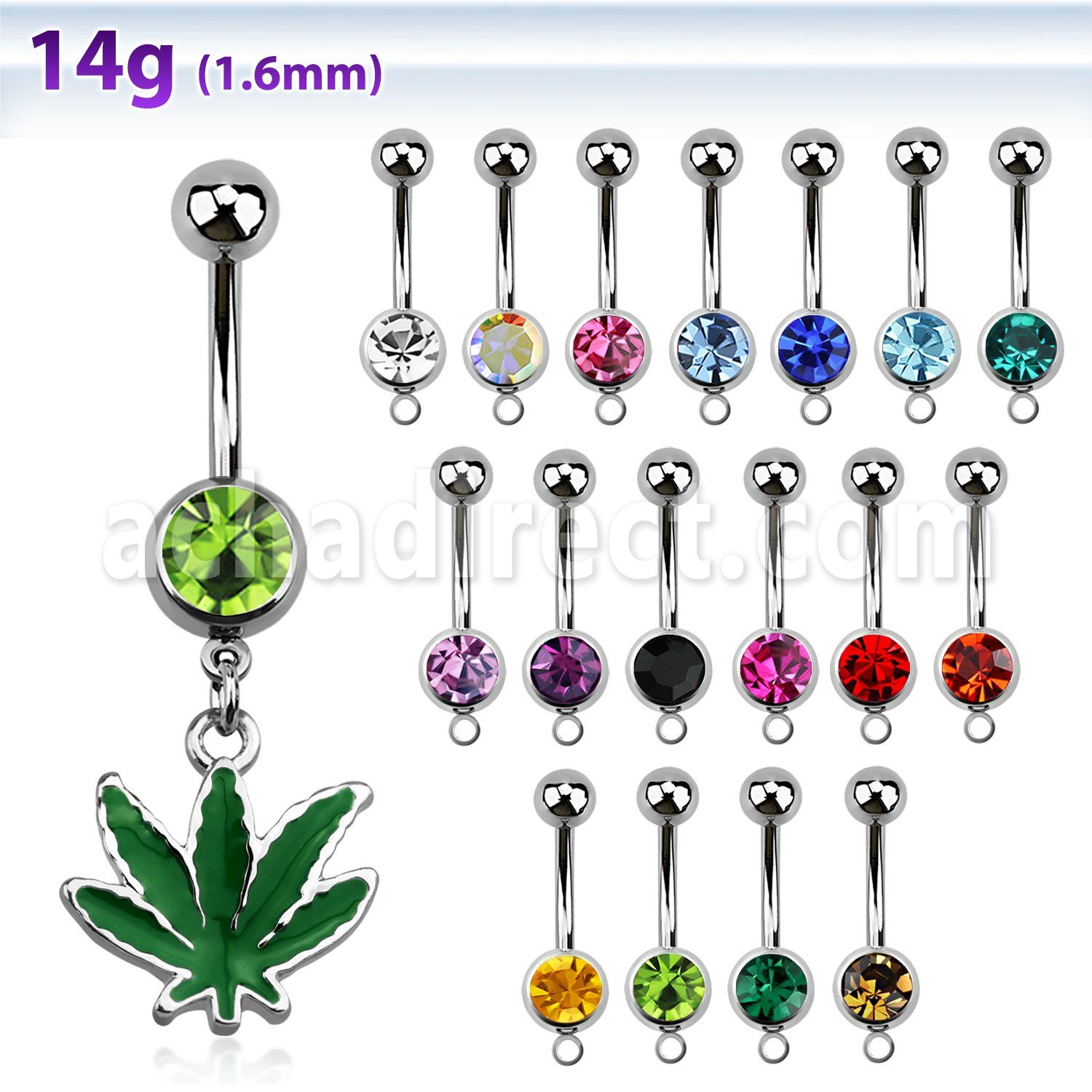 mcd432 piercing ombligo acero quirurgico bola joya 8mm hoja marihuana pintada verde 10mm al por mayor