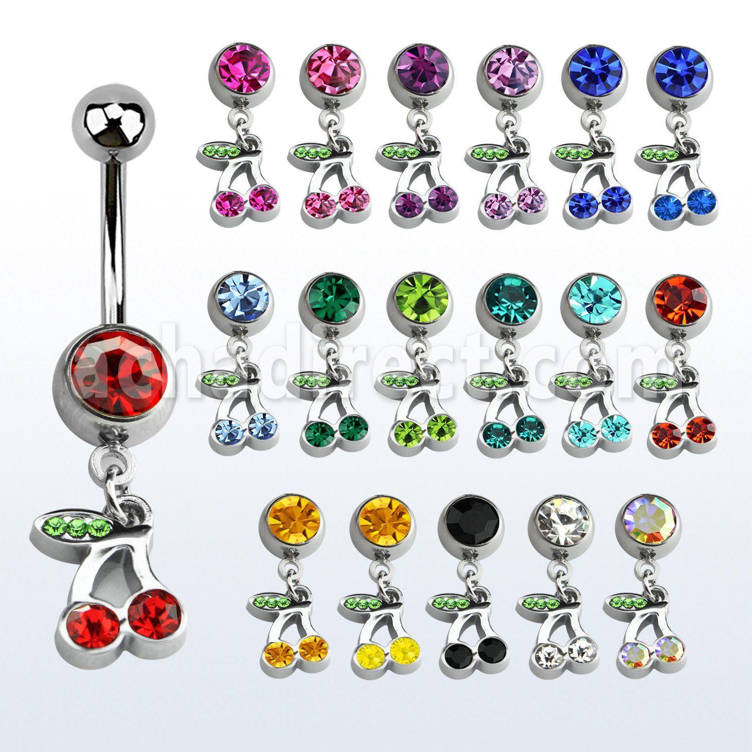 mcd447 piercing ombligo acero quirurgico bola joya bisel 8mm cerezas cristal s 10mm venta