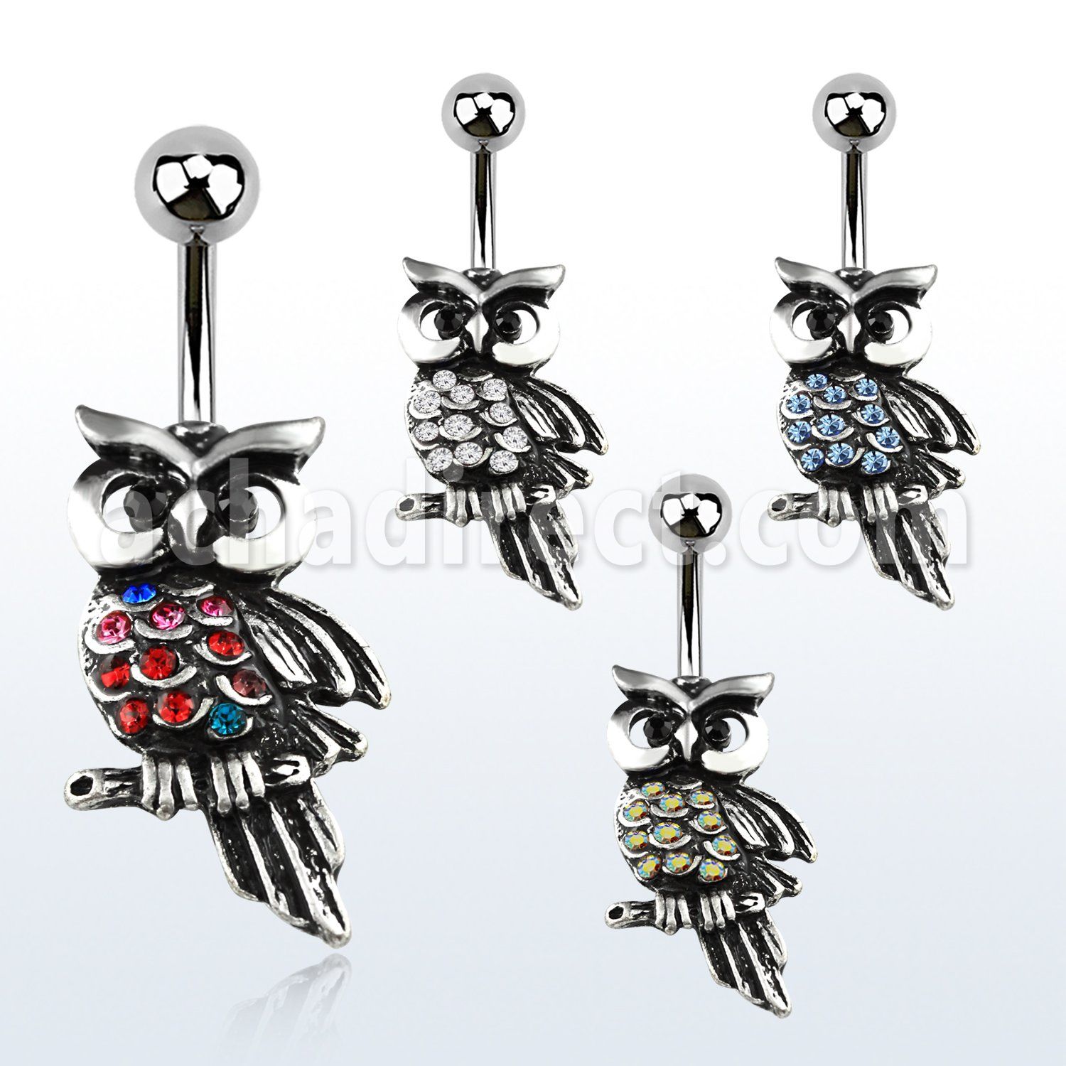 mcd452 piercing ombligo acero quirurgico buho negro cristal 10mm al por mayor