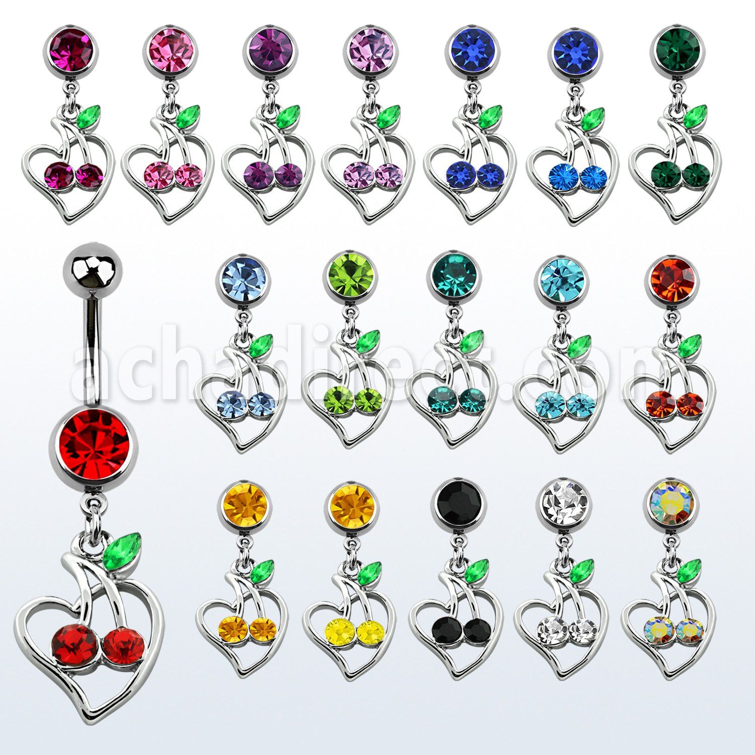 mcd474 piercing ombligo acero quirurgico bola joya bisel 8mm cerezas cristal s marco corazon 10mm mayorista