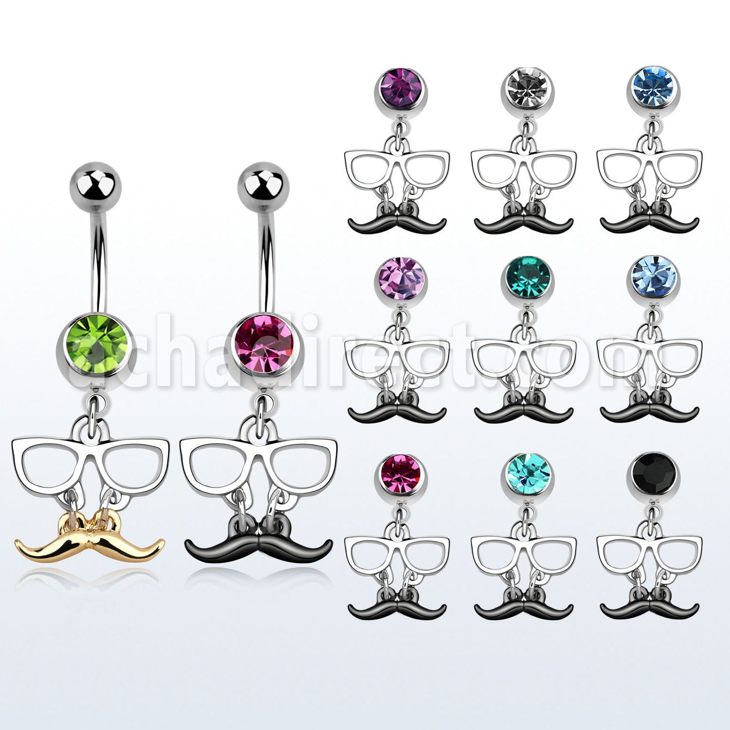 mcd507 piercing ombligo acero quirurgico bola joya 8mm bigote negro dorado gafas colgado 10mm distribuidor