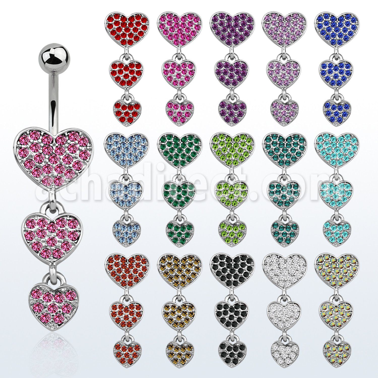 mcd528 piercing ombligo acero quirurgico corazon cristal corazones cristal 10mm distribuidor mayorista