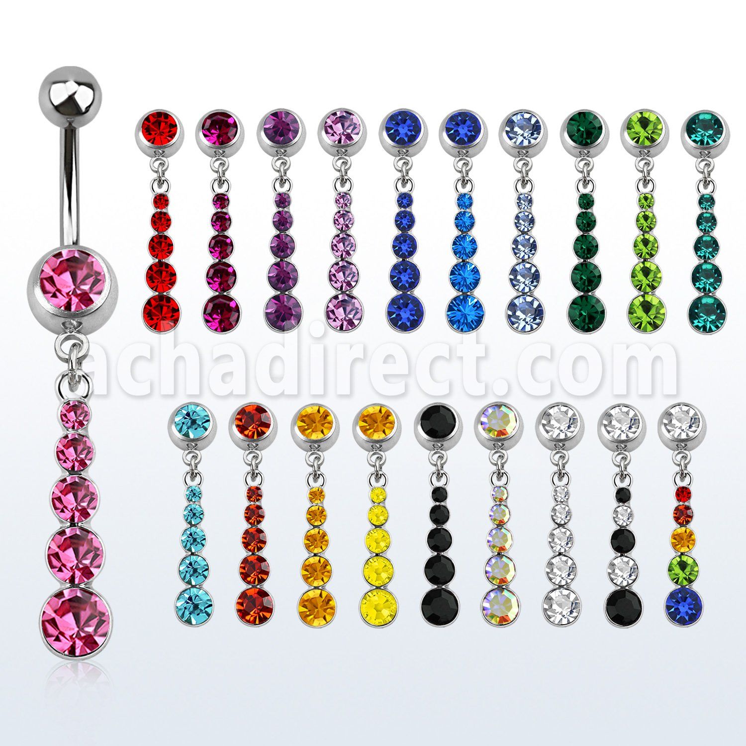 mcd543 piercing ombligo acero quirurgico bola joya bisel 8mm cristal 10mm mayorista