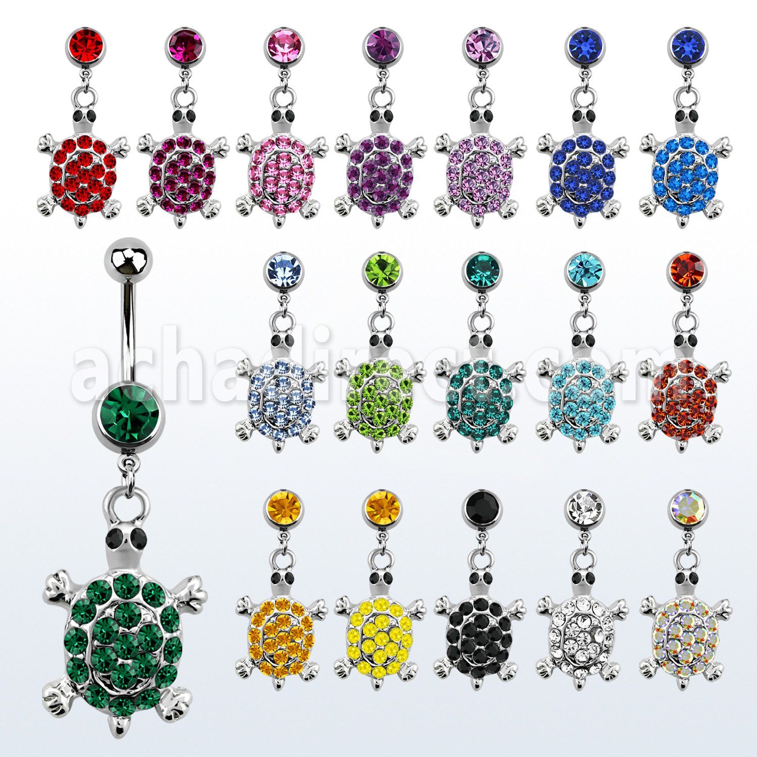 mcd574 piercing ombligo acero quirurgico bola joya bisel 8mm tortuga cristal caparazon ojos cristal negro 10mm mayorista