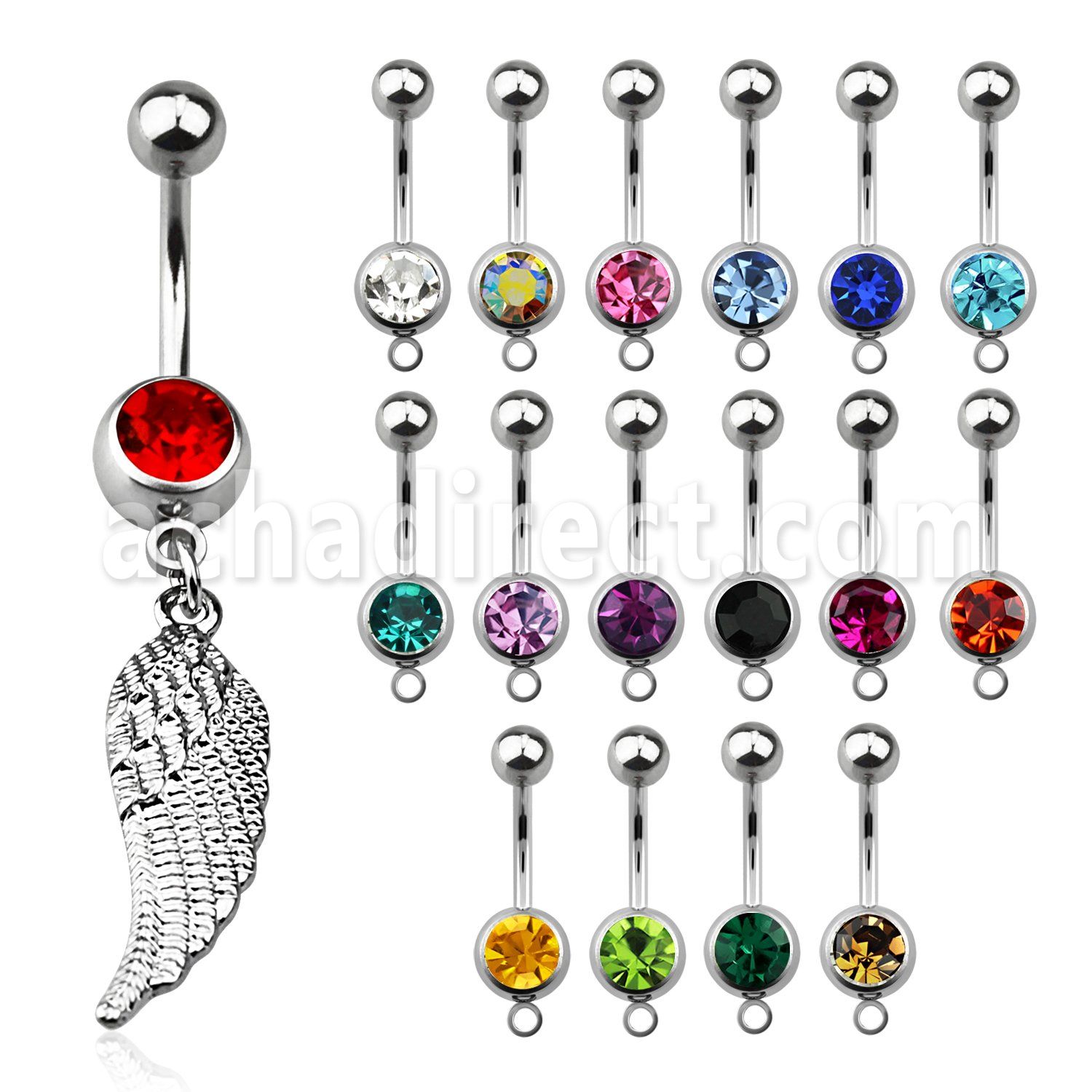 mcd593 piercing ombligo acero quirurgico bola joya bisel 8mm ala pajaro 10mm mayorista