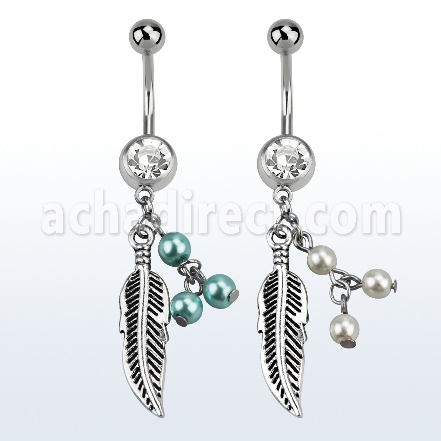 mcd601 piercing ombligo acero quirurgico bola joya bisel 8mm pluma 3 perlas falsas 10mm venta