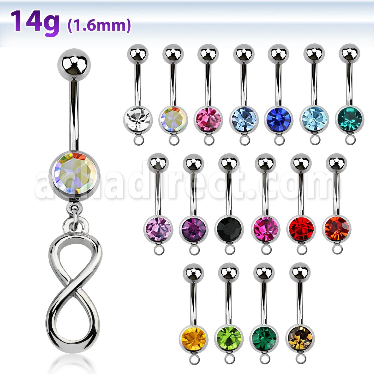 mcd624 piercing ombligo acero quirurgico bola joya 8mm infinito liso colgado horizontalmente 10mm al por mayor