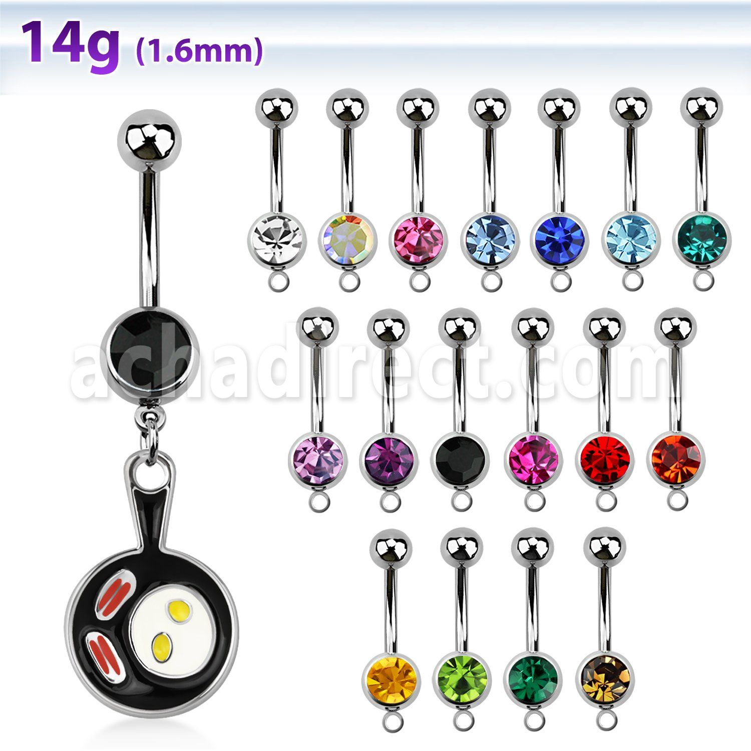mcd646 piercing ombligo acero quirurgico bola joya bisel 8mm huevos bacon sarten negra 10mm al por mayor