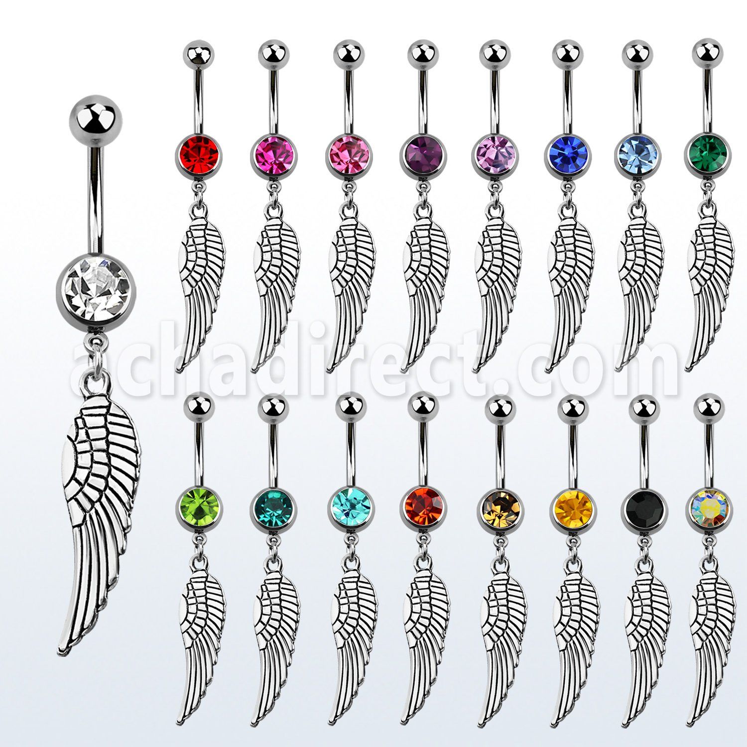 mcd653 piercing ombligo acero quirurgico bola joya bisel 8mm ala pajaro color plateado liso colgado 10mm venta