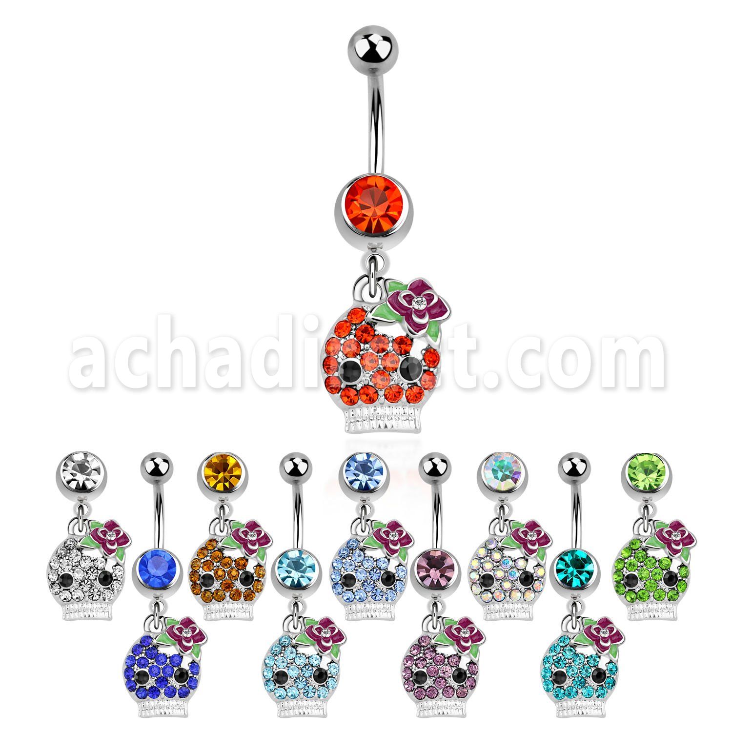 mcd687 piercing ombligo acero quirurgico bola joya bisel 8mm calavera femenina cristal 10mm venta