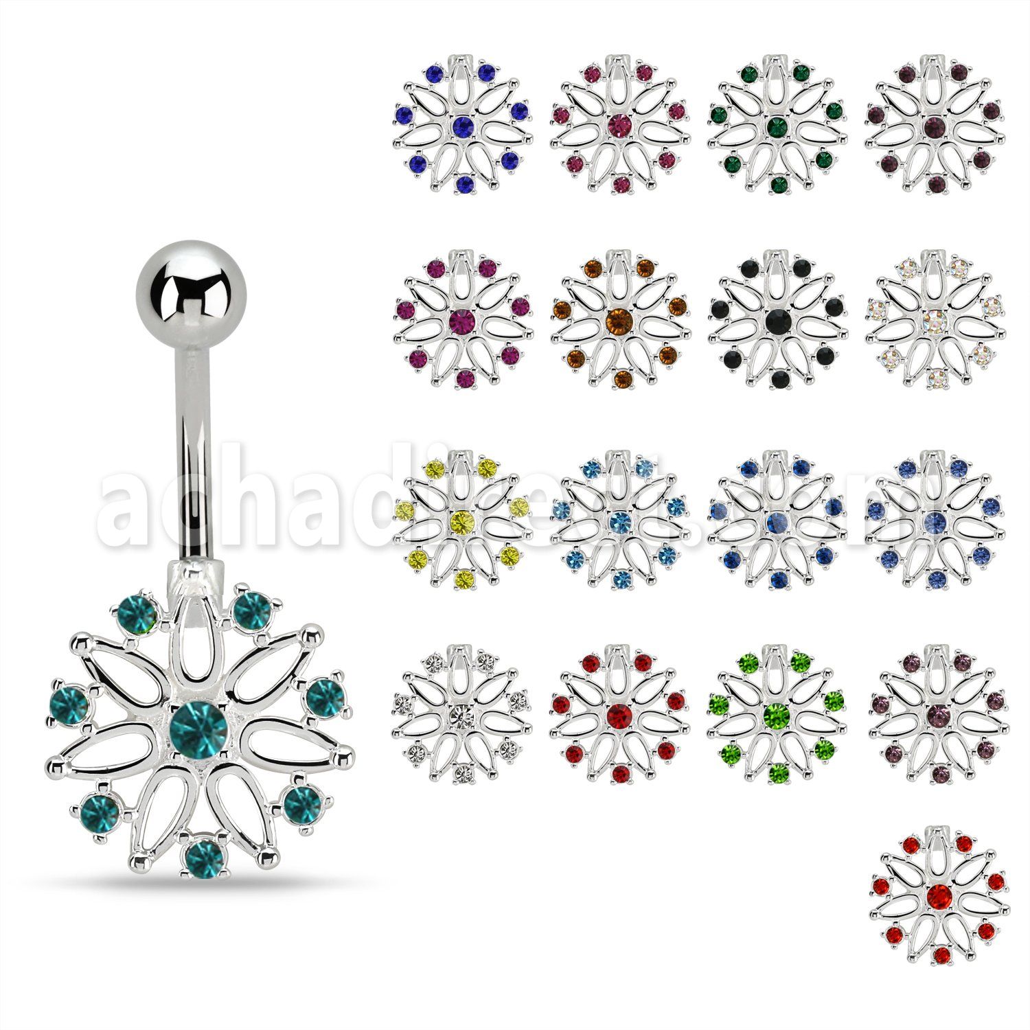 mcd700 piercing ombligo acero quirurgico flor cristal la esta plata al por mayor