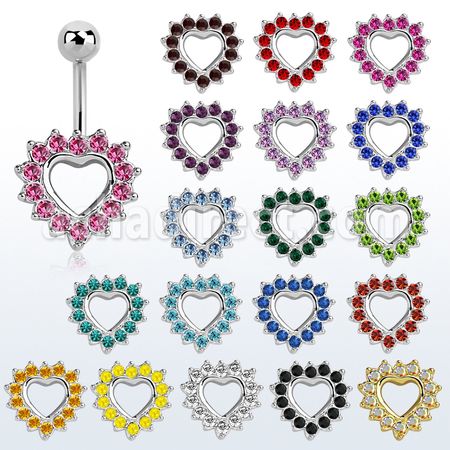 mcd708 316l steel belly banana 14g 1.6mm with lower big crystal heart lowe part is made from silver plated brass distribuidor