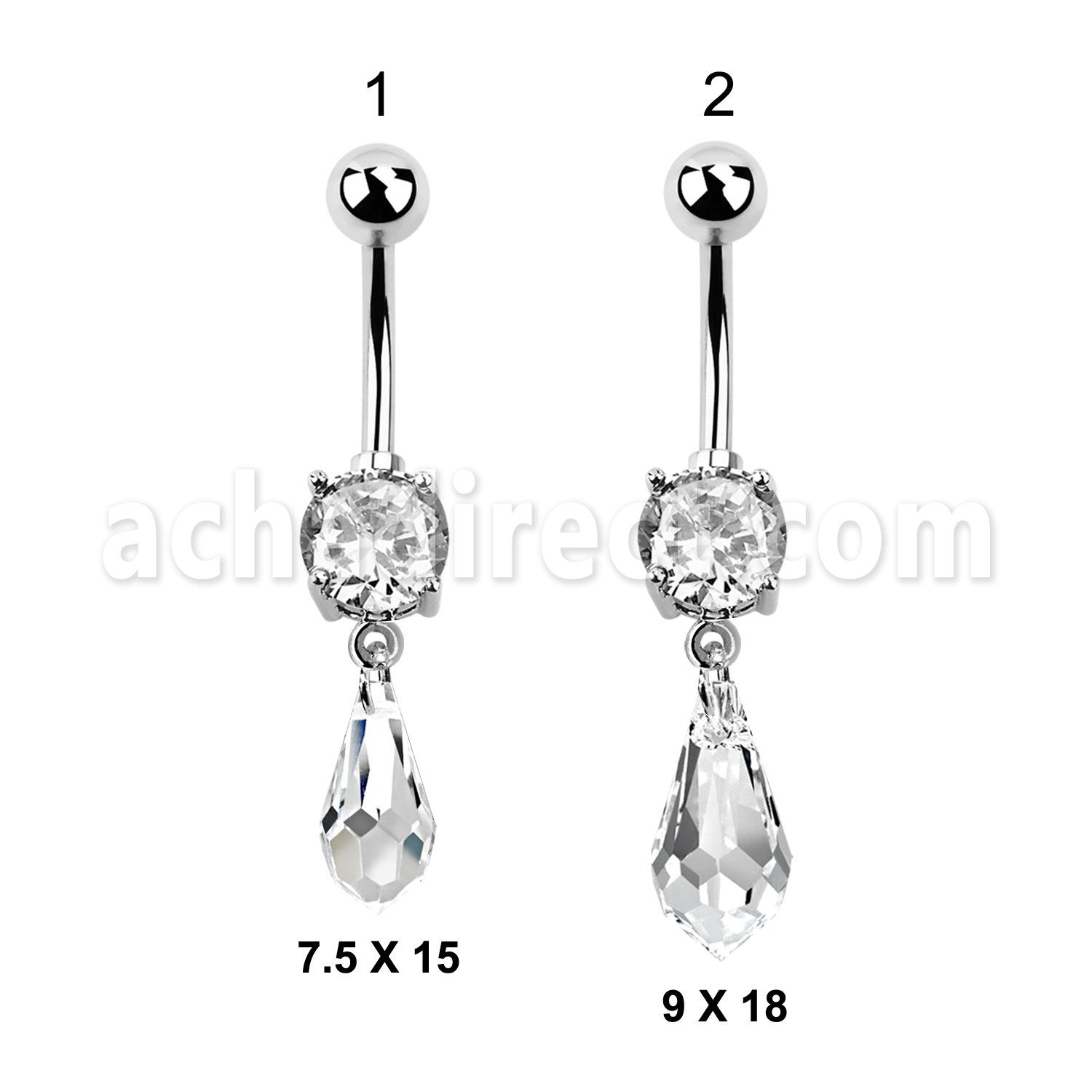 mcd712 piercing ombligo acero quirurgico zirconia 8mm elegante cristal gota larga colgado mayorista