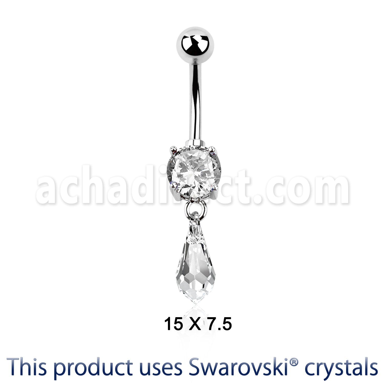 mcd713 piercing ombligo acero quirurgico zirconia 8mm cristal swarovski gota larga colgado 10mm distribuidor mayorista