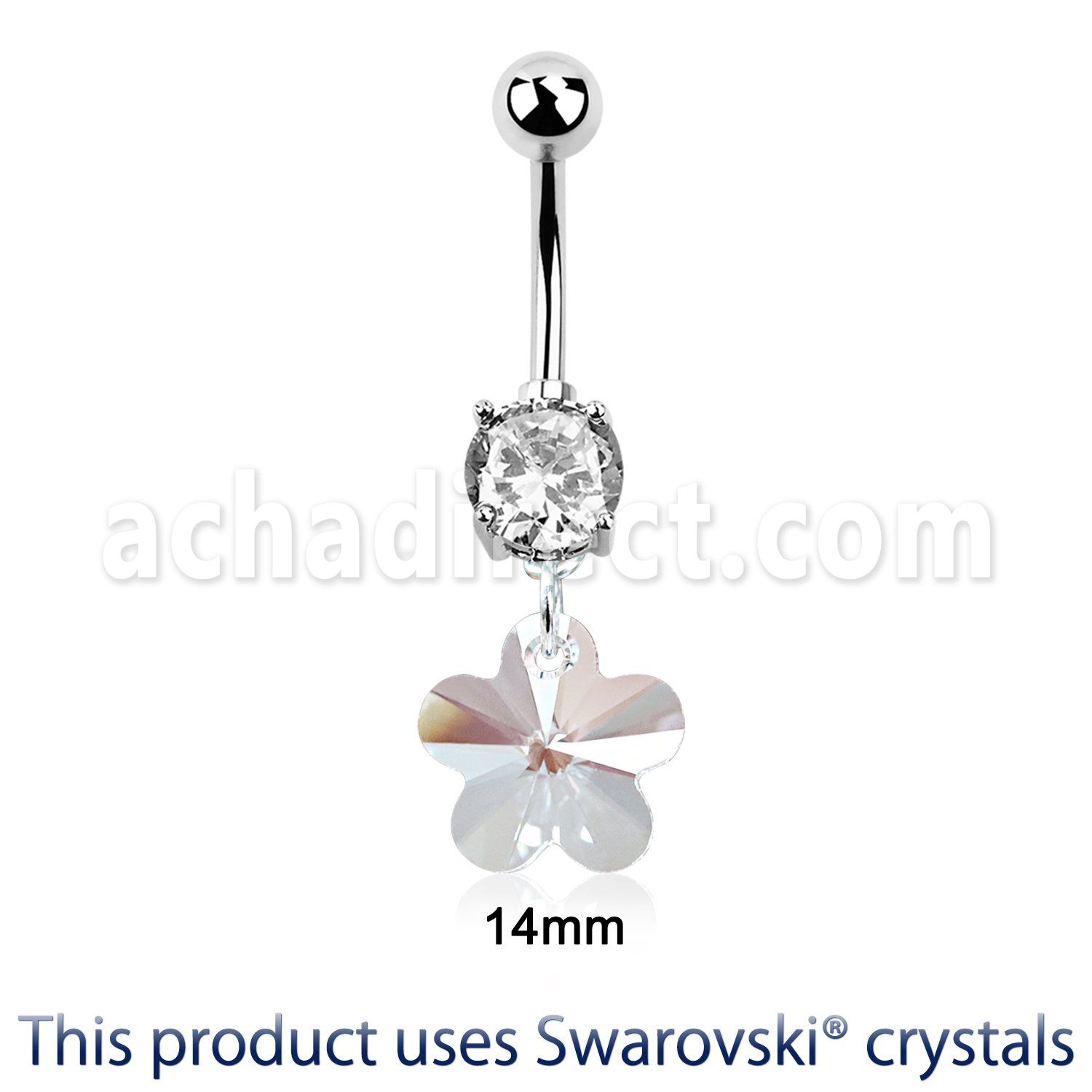 mcd720 piercing ombligo acero quirurgico zirconia 8mm cristal swarovski flor colgado  10mm distribuidor mayorista