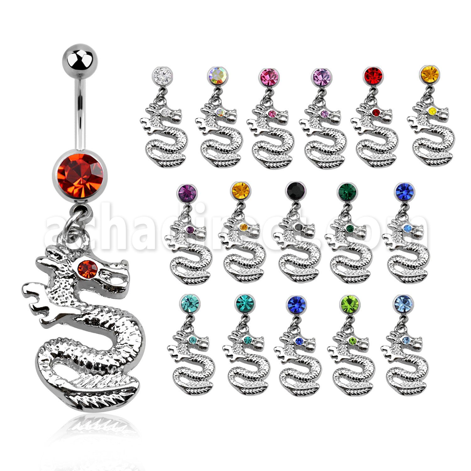 mcd721 piercing ombligo acero quirurgico bola joya 8mm dragon cristal ojos colgado 10mm venta
