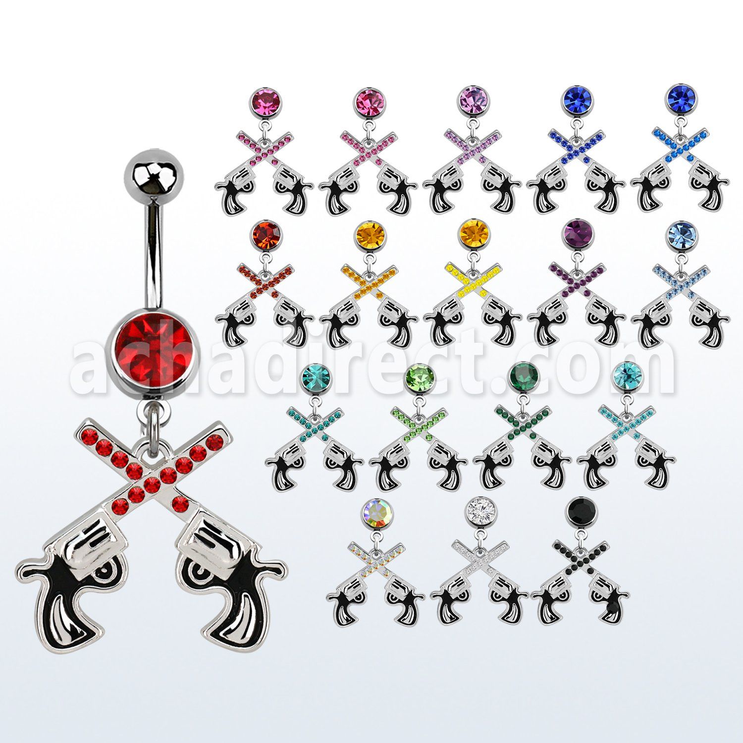 mcd750 banana ombligo acero quirurgico bola joya bisel 8mm pistolas cruzadas cristal s plata distribuidor