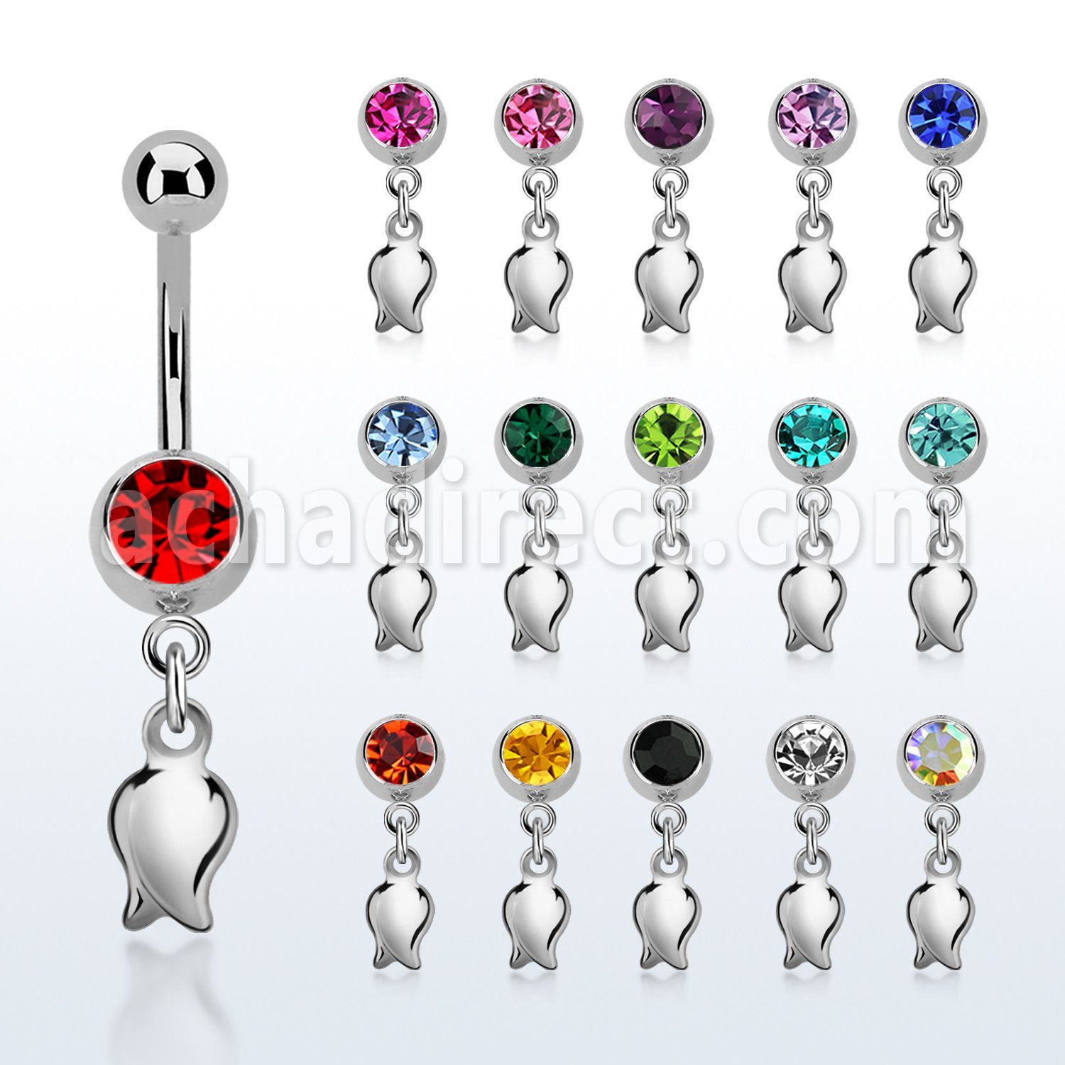 mcd767 piercing ombligo acero quirurgico bola 8mm joya bisel colgante tulipan plata distribuidor mayorista