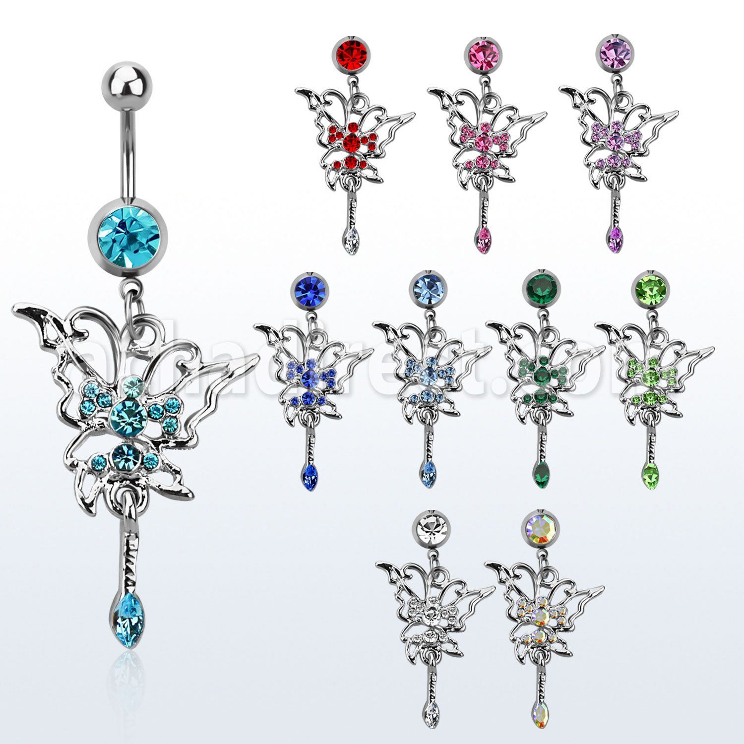 mcdbut11 piercing ombligo acero quirurgico bola joya bisel 8mm mariposa cristal estilo tipo tatuaje 10mm al por mayor