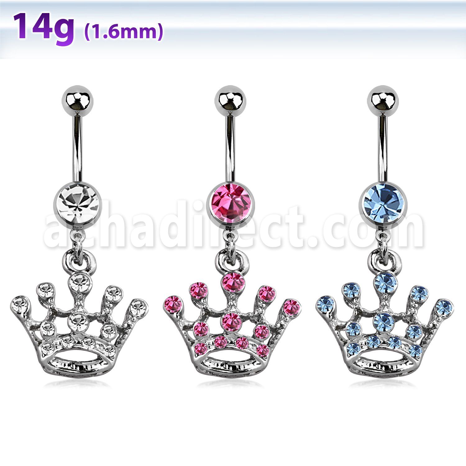 mcdcr3 banana ombligo acero quirurgico bola joya 8mm corona cristal 10mm mayorista