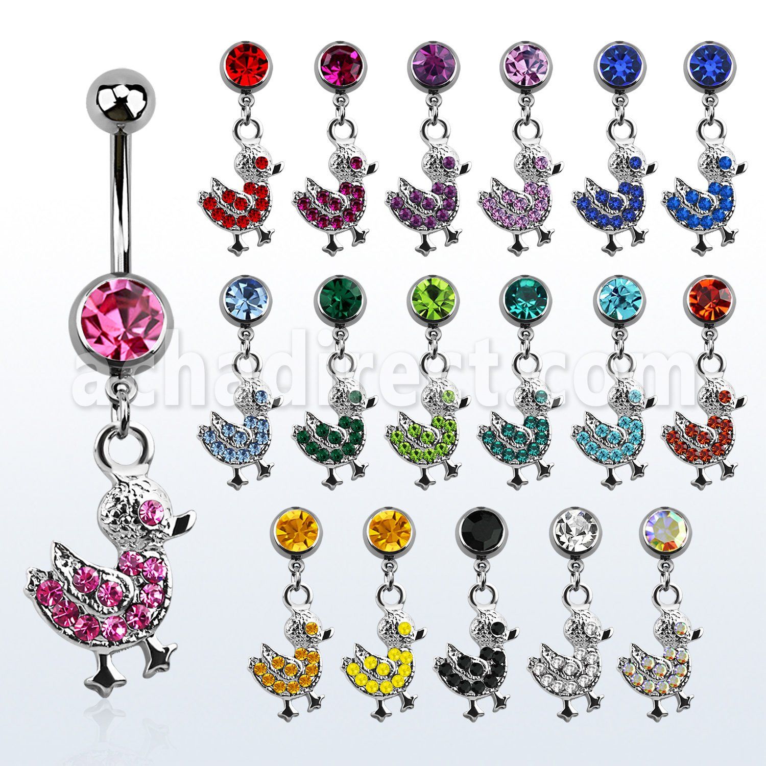 mcddk2 piercing ombligo acero quirurgico bola joya bisel 8mm pato cristal colgado 10mm al por mayor