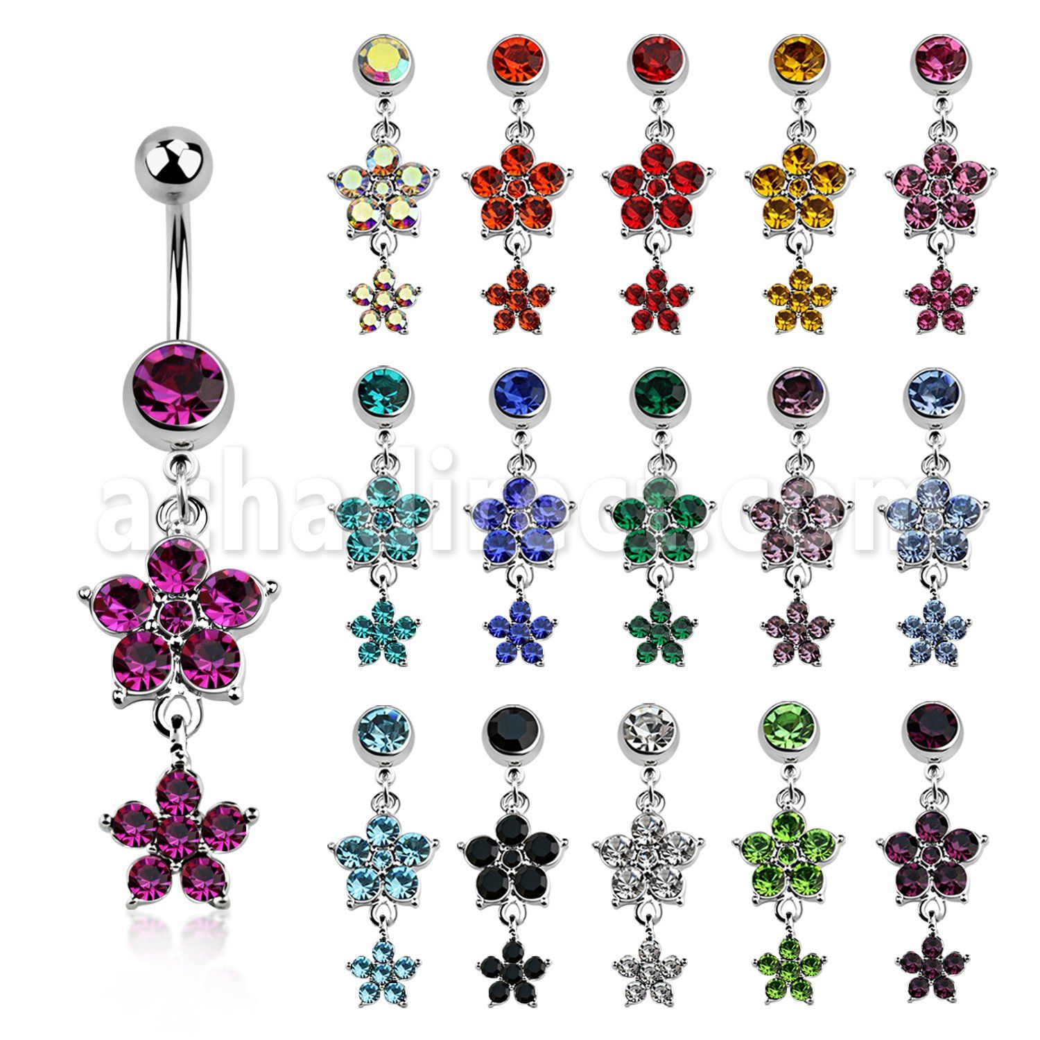 mcdfl17 piercing ombligo acero quirurgico bola joya 8mm doble flor cristal 3 petalos s 10mm venta