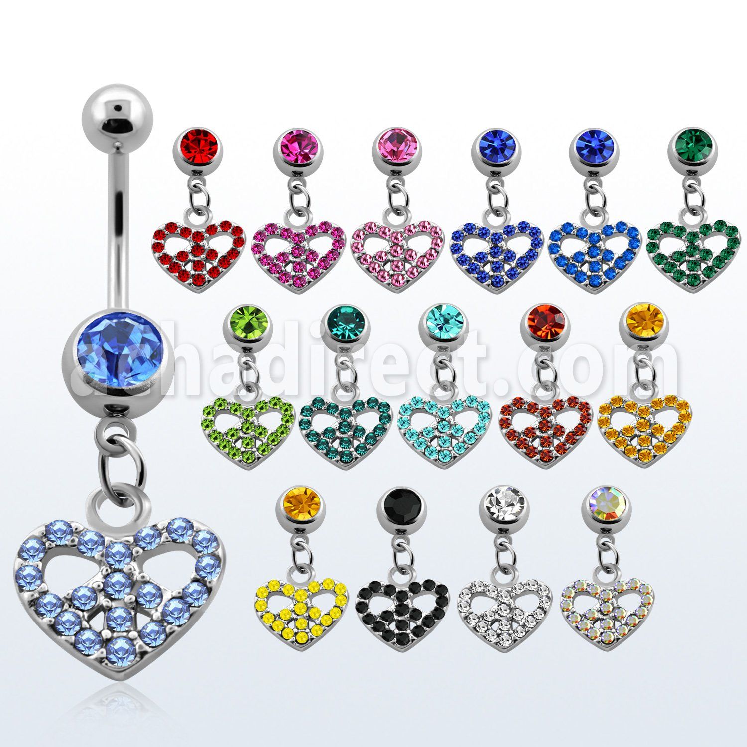 mcdhpe piercing ombligo acero quirurgico bola joya bisel 8mm corazon paz combinado colgados 10mm mayorista