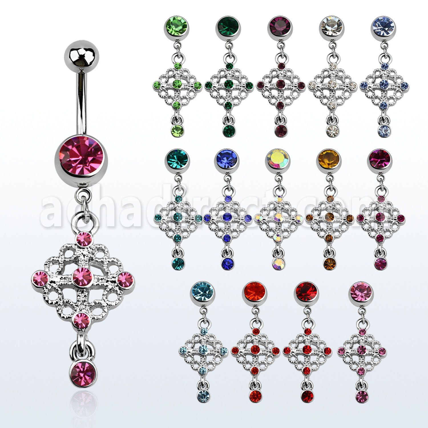 mcdrp1 piercing ombligo acero quirurgico bola joya bisel 8mm candelabro cristal colgado 10mm distribuidor mayorista