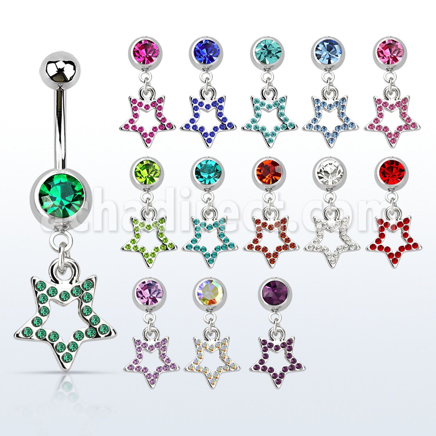 mcdsar5 piercing ombligo acero quirurgico bola joya bisel 8mm estrella cristal 10mm distribuidor