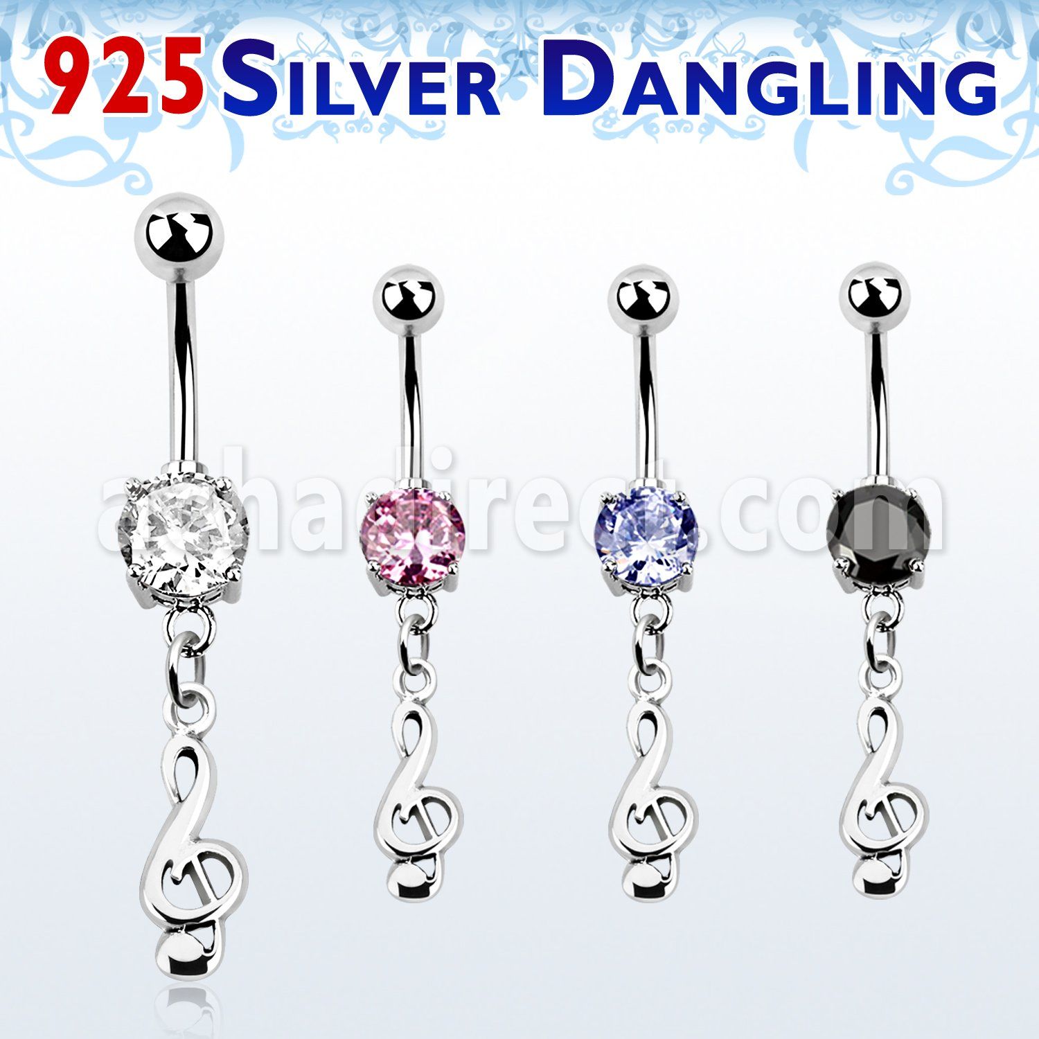 mcdvd17 piercing ombligo acero 316l zirconia redonda 8mm nota musical plata esterlina distribuidor mayorista