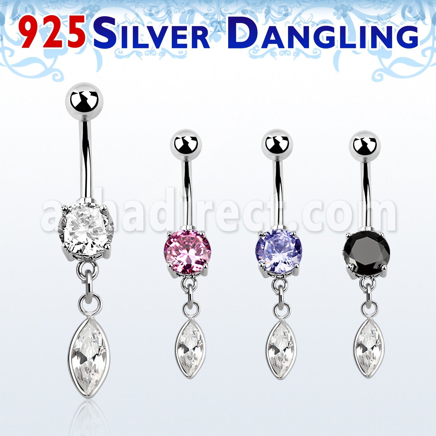 mcdvd29 banana ombligo acero quirurgico zirconia redonda 8mm colgante plata esterlina zirconia marquisa bisel 10mm mayorista