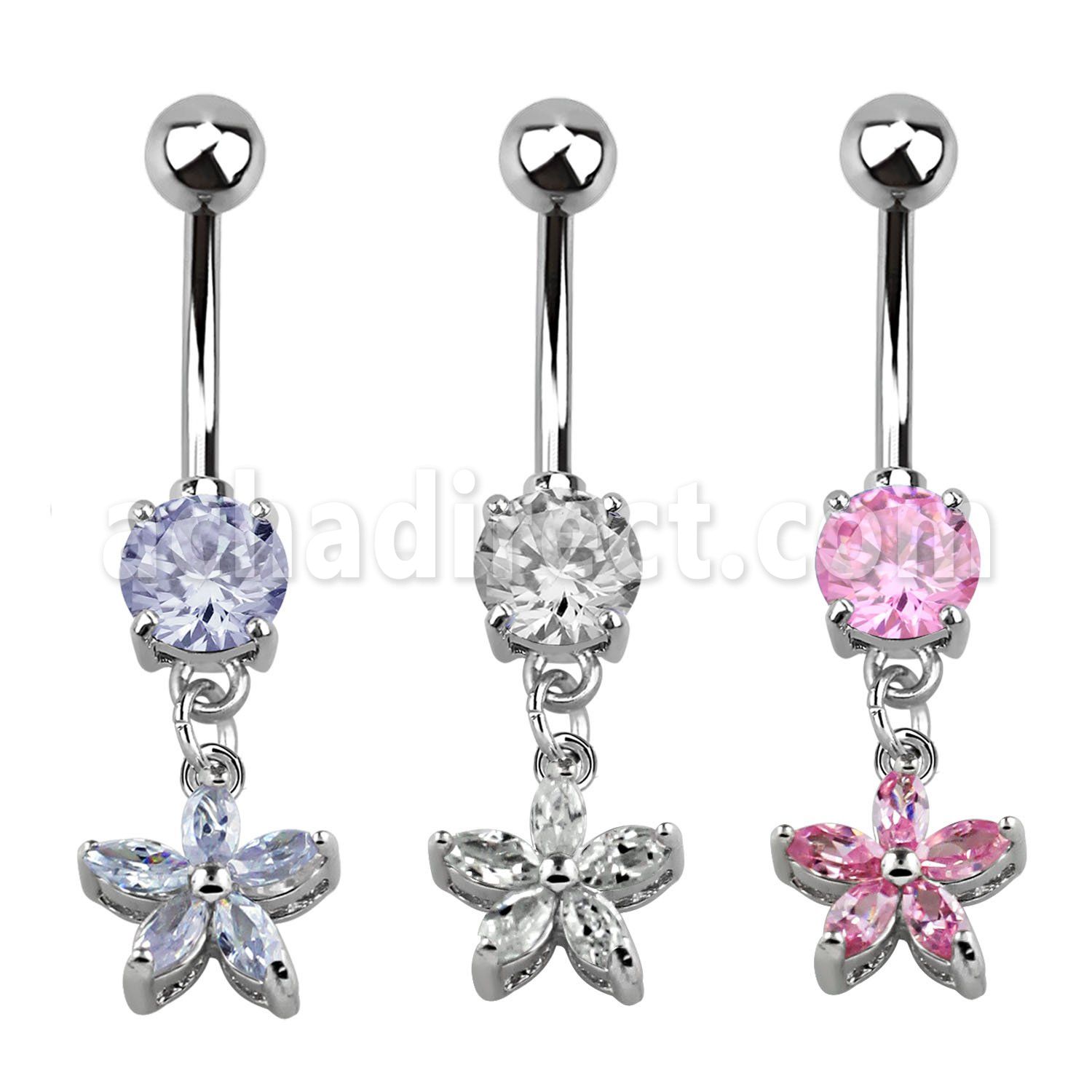mcdz319 piercing ombligo acero quirurgico zirconia redonda 8mm flor petalos zirconia 10mm distribuidor