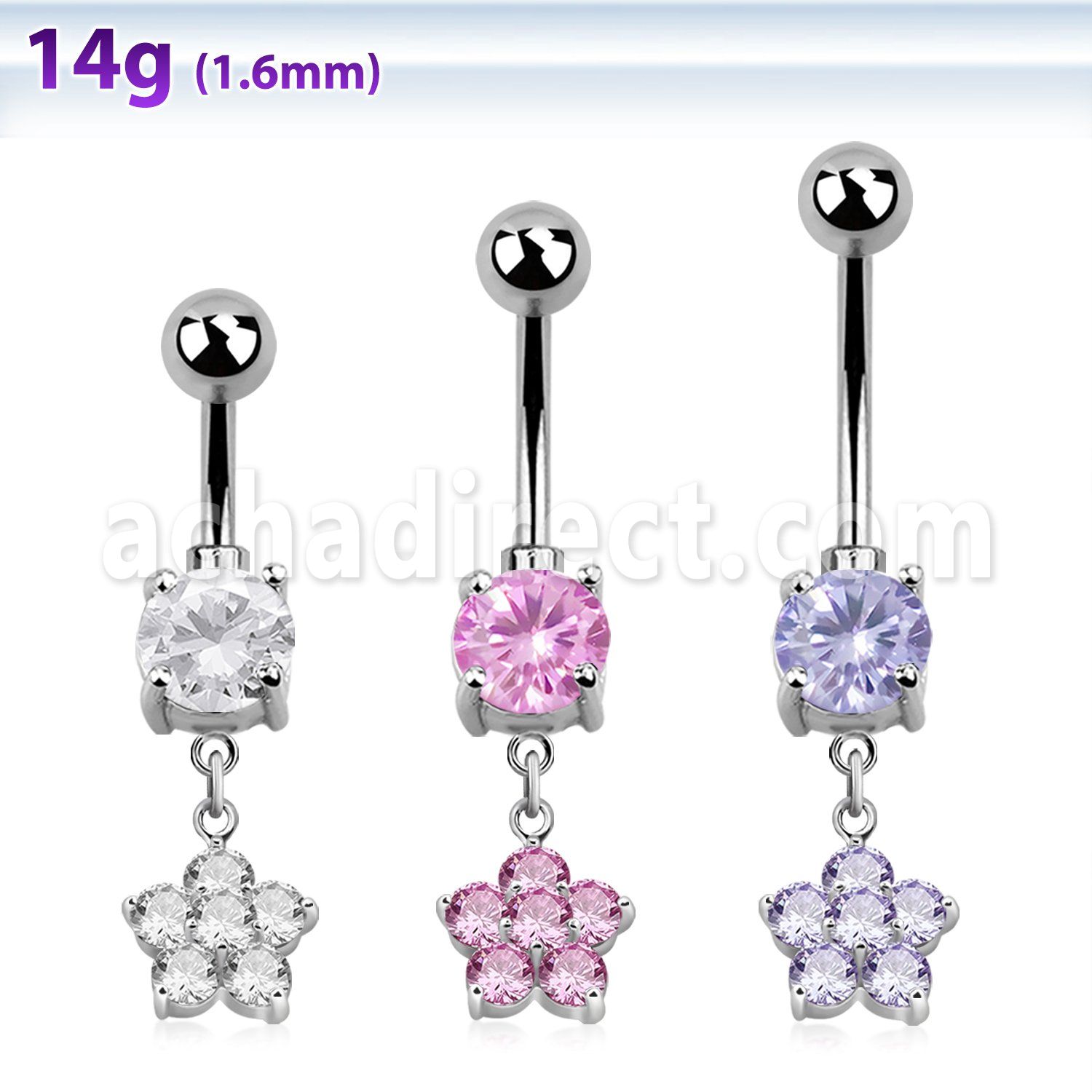 mcdz324 piercing ombligo acero quirurgico zirconia redonda 8mm flor zirconia al por mayor
