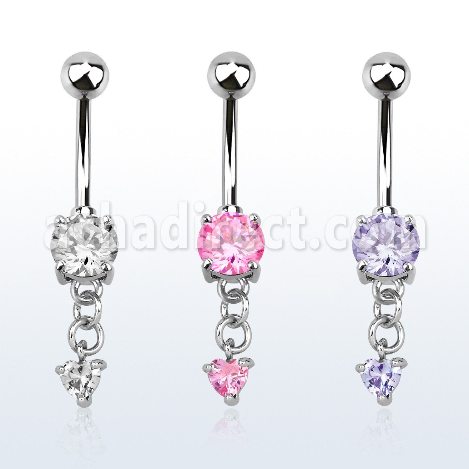 mcdz337 piercing ombligo acero quirurgico zirconia corazon 6mm corazon zirconia colgado 10mm al por mayor