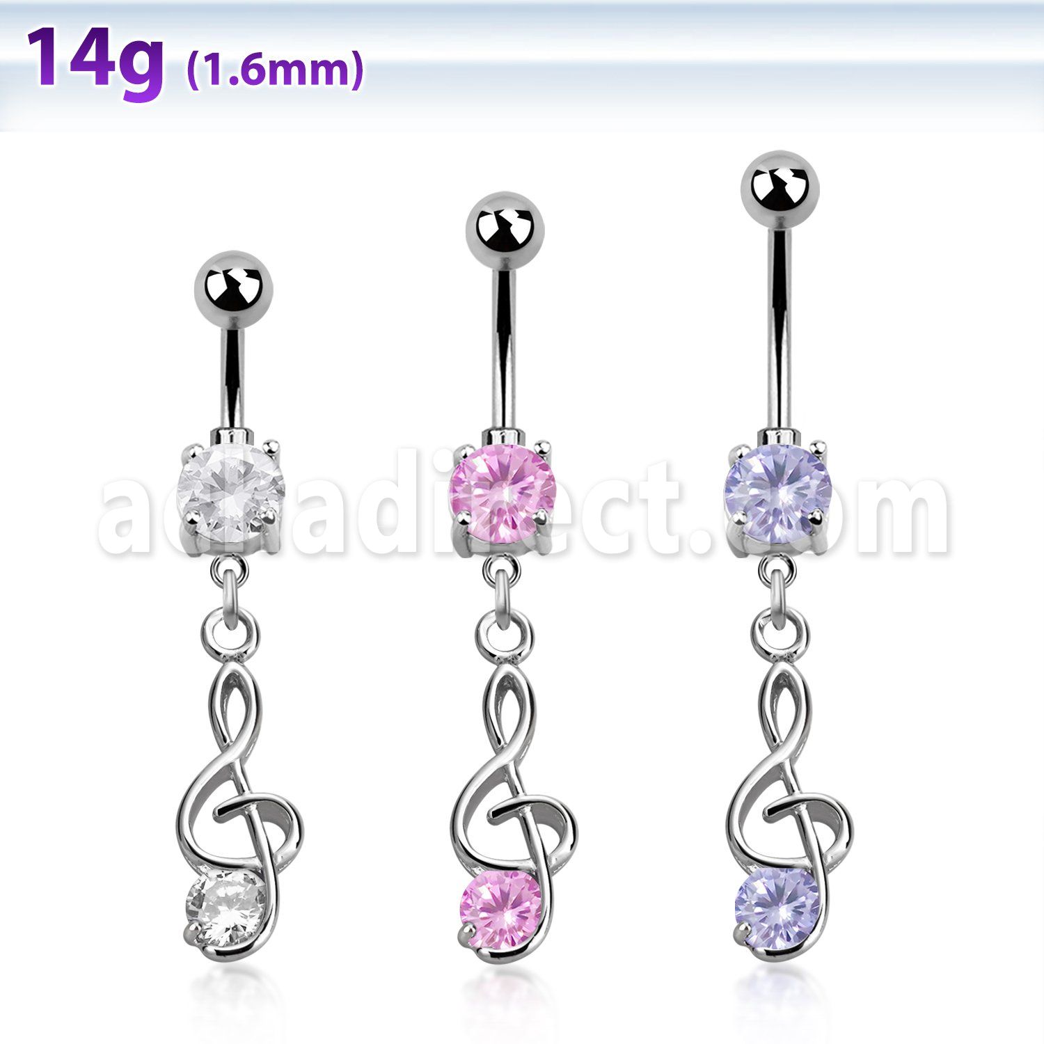 mcdz370 piercing ombligo acero quirurgico bola doble joya bisel 5 8mm nota musical zirconia redonda 10mm al por mayor