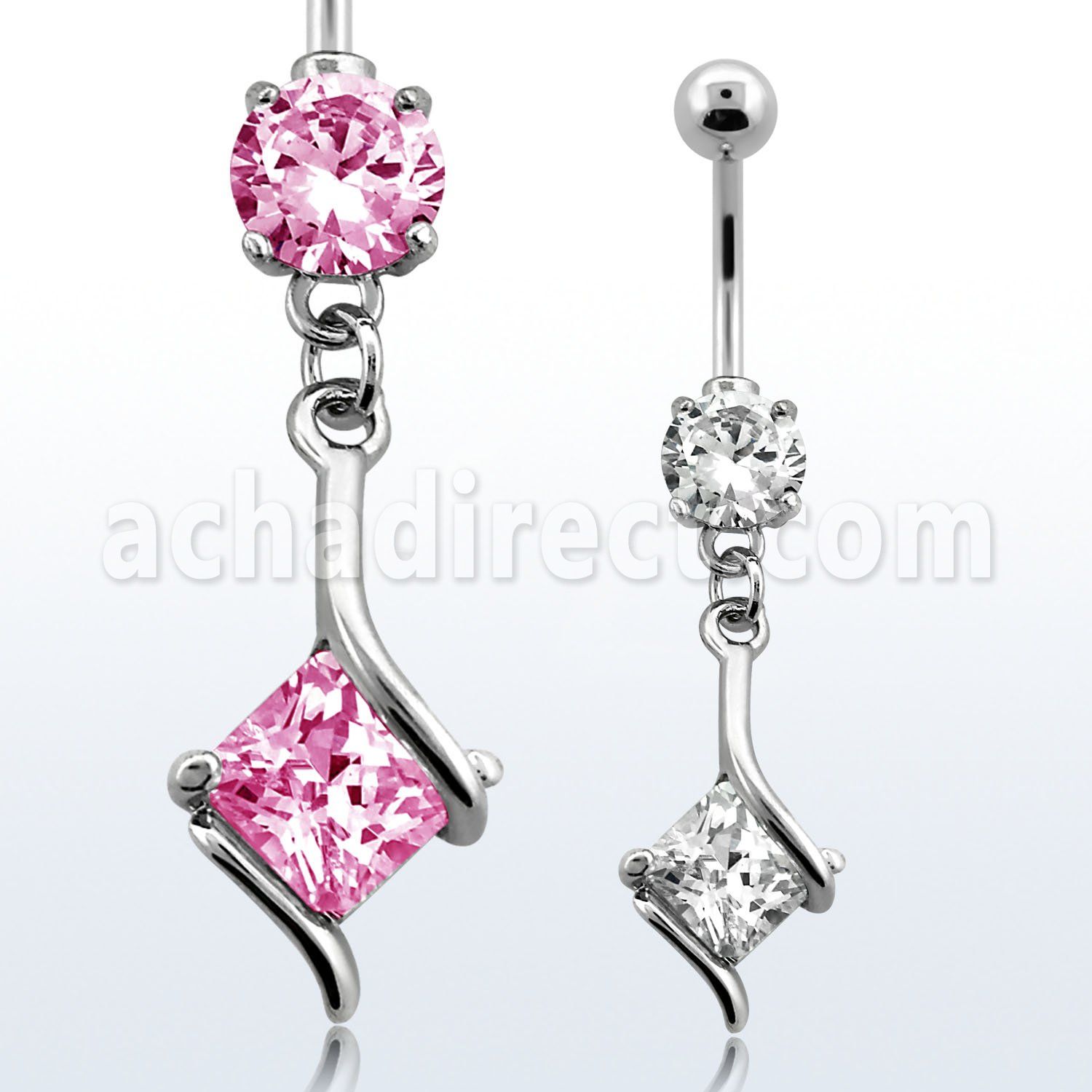 mcdz406 piercing ombligo acero quirurgico zirconia redonda 8mm zirconia cuadrada 10mm mayorista