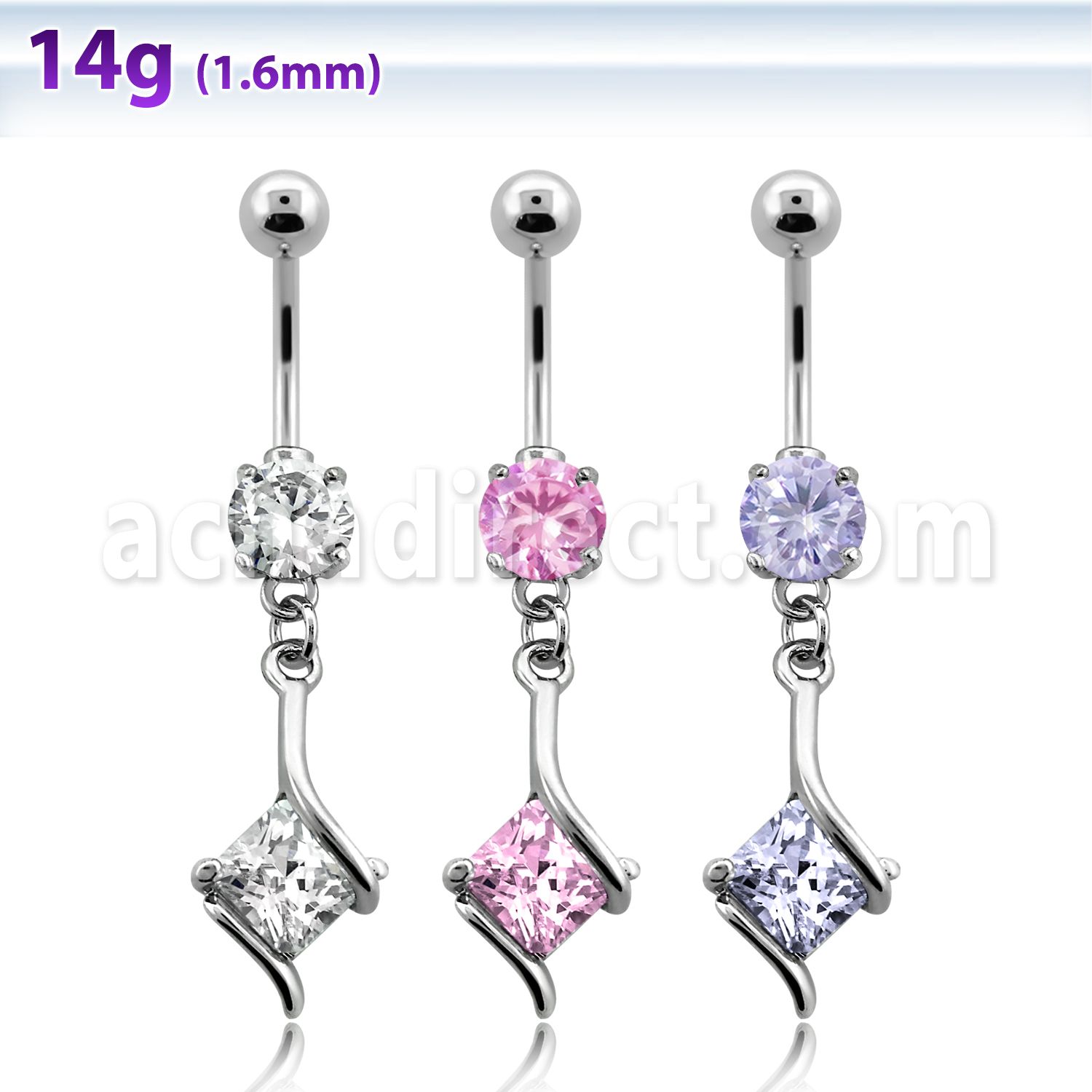 mcdz406 piercing ombligo acero quirurgico zirconia redonda 8mm zirconia cuadrada 10mm mayorista