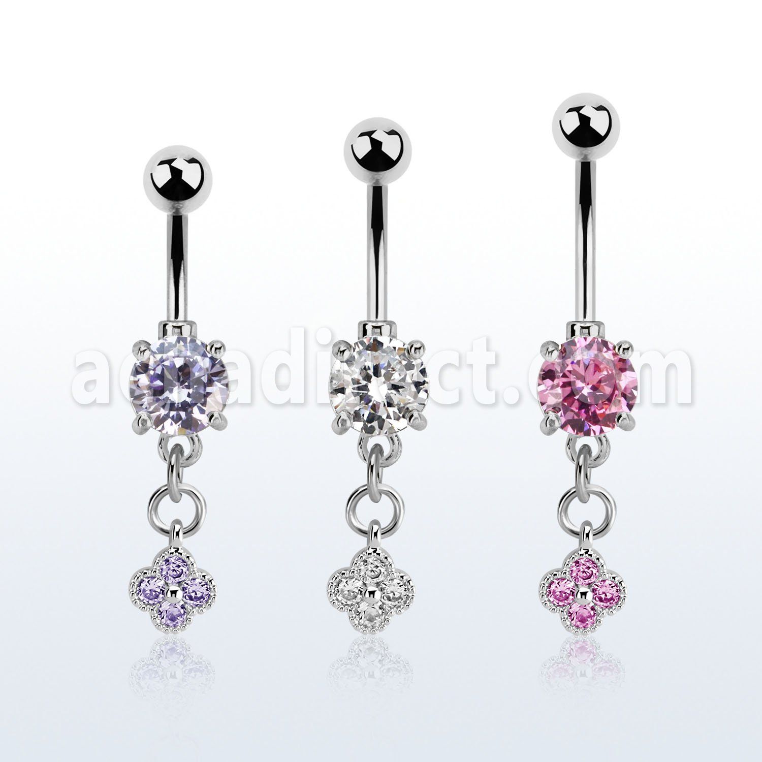 mcdz411 piercing ombligo acero quirurgico zirconita redonda 8mm colgante flor zirconia plata al por mayor