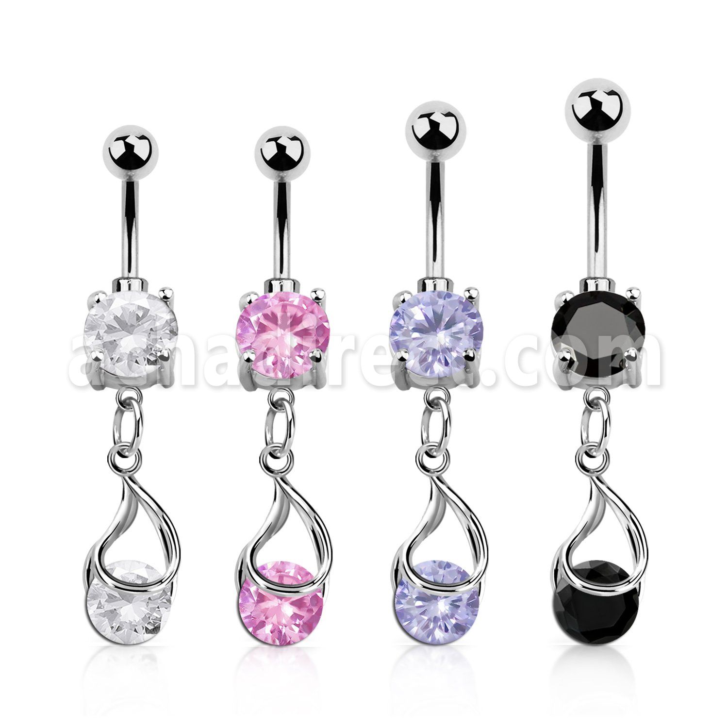 mcdz416 piercing ombligo acero quirurgico zirconita redonda 8mm colgante zirconia redonda ajustada presion plata al por mayor